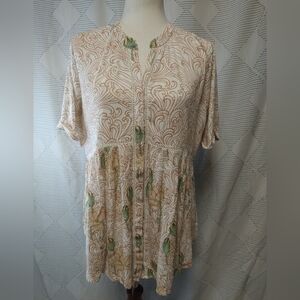 Anthropologie Pink & Green Top Size M